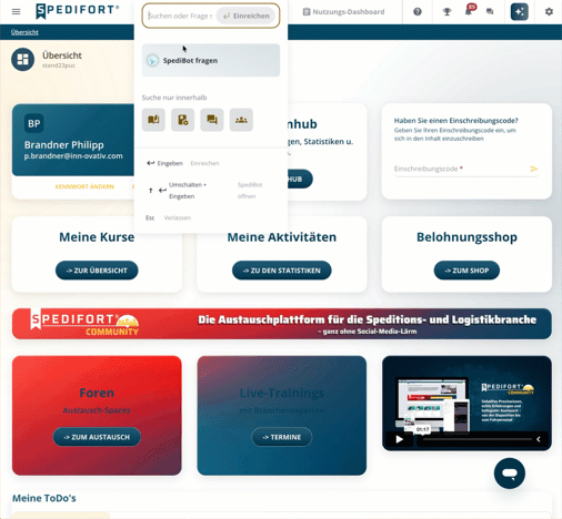 SpediBot | Search Demo – Funktionsübersicht